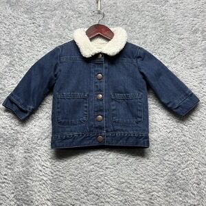 Hanna Andersson Jacket Girls 2T 85‎ Blue Denim White Sherpa Lined Snap Closure